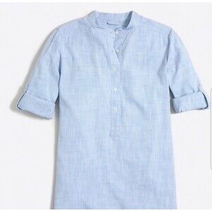 J.CREW Crosshatch Popover Tunic Top Blouse Shirt Blue Chambray Sz S G0740
